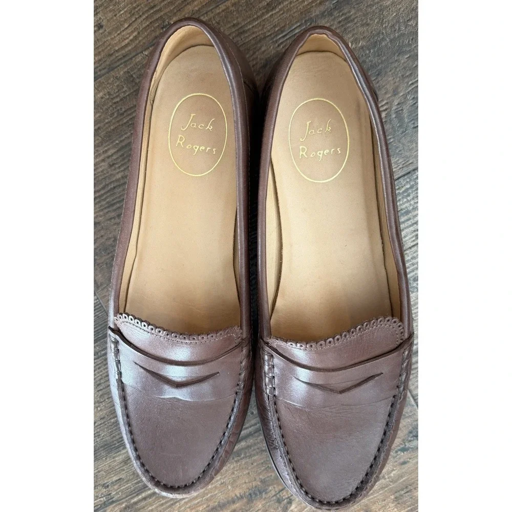 Jack Rogers Quinn Penny Loafers Sz 10 Brown Leather Academic Classic Brazil Made